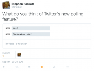 For the historical record, here's how my Twitter poll looked on the Twitter web site after 15 hours online