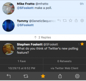 Here's how that same poll appears in the popular third-party client, Tweetbot. Note that there is no indication that I intended to tweet anything beyond the question.